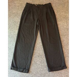 Jos. A. Bank 100% Silk Herringbone Dress Pant Men 33x27 Black Pleated Cuffed Hem